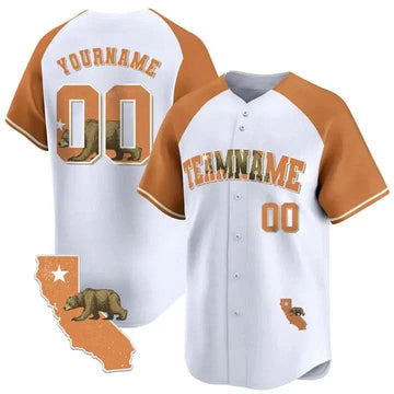 CUSTOM WHITE ALTERNATE ORANGE CALIFORNIA MAP BASEBALL JERSEY - EMBROIDERED-Cuztomshoes