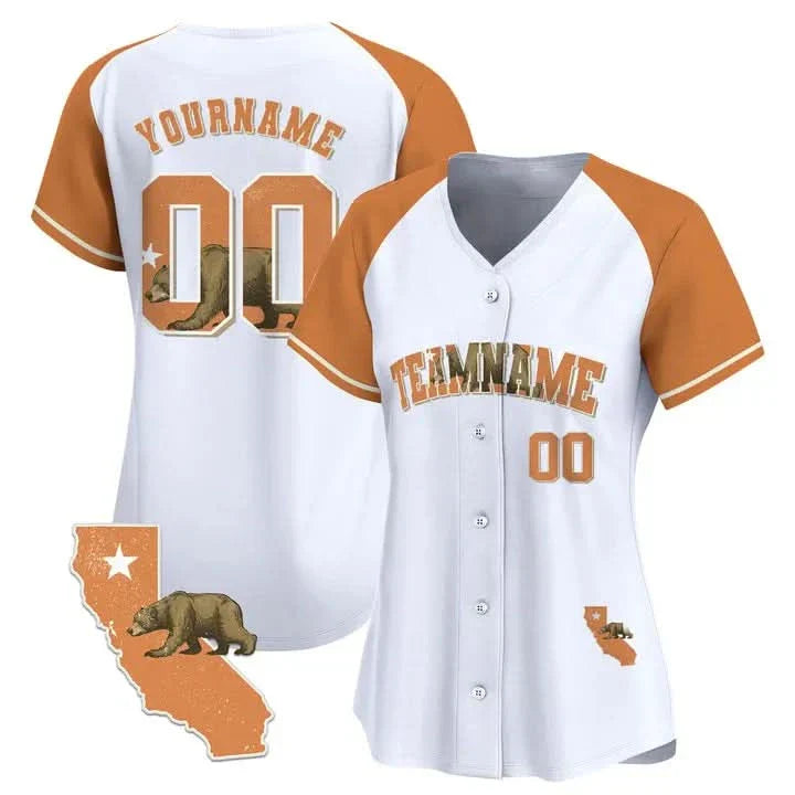 CUSTOM WHITE ALTERNATE ORANGE CALIFORNIA MAP BASEBALL JERSEY - EMBROIDERED-Cuztomshoes