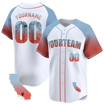 CUSTOM WHITE ALTERNATE LOS ANGELES MAP BASEBALL JERSEY - EMBROIDERED