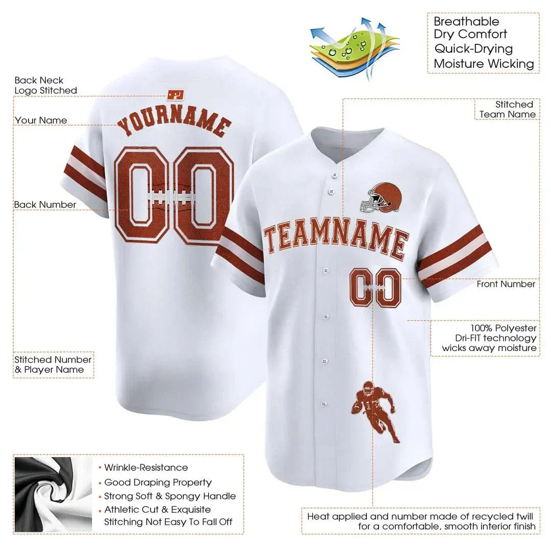 CUSTOM WHITE FOOTBALL BASEBALL JERSEY - EMBROIDERED-Cuztomshoes