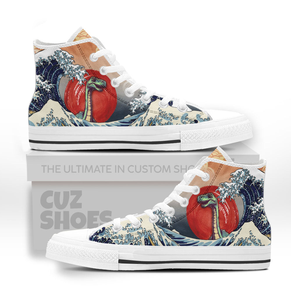 Brachiosaurus Kanagawa Wave High Top Sneakers Dinosaur Custom Shoes PT0407-cuztomshoes.com