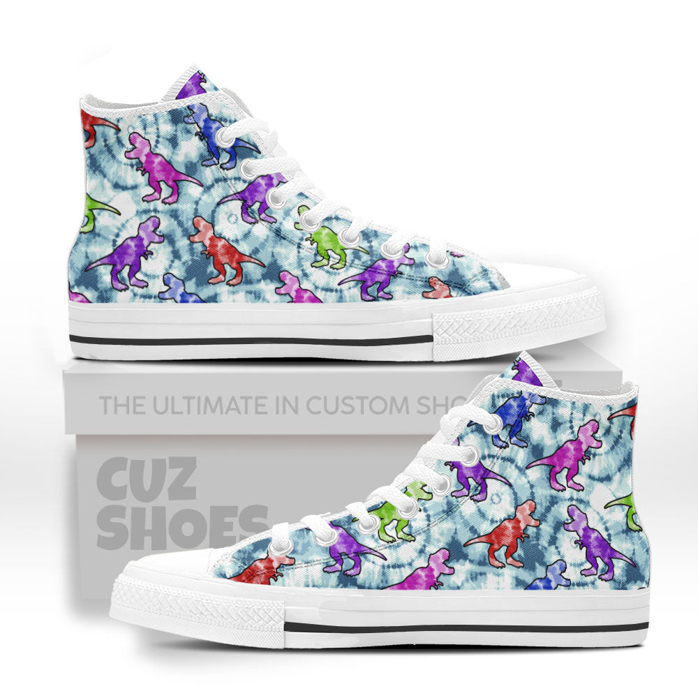 Dinosaur Tie Dye High Top Sneakers Custom Shoes PT0307-cuztomshoes.com