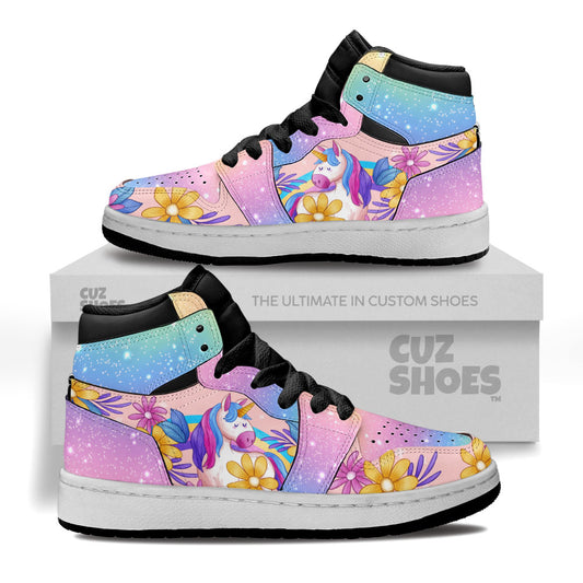 Unicorn Florals Cute Sneakers Custom Kid Shoes PT0208- cuztomshoes.com