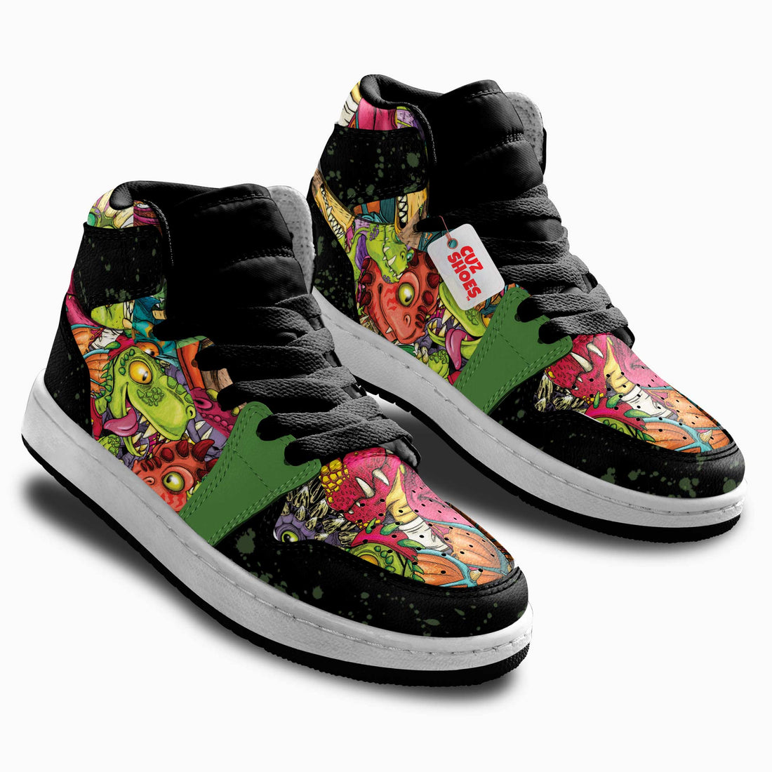 Dinosaur Colorful Stickers Kids Sneakers Custom Shoes TT1007- cuztomshoes.com