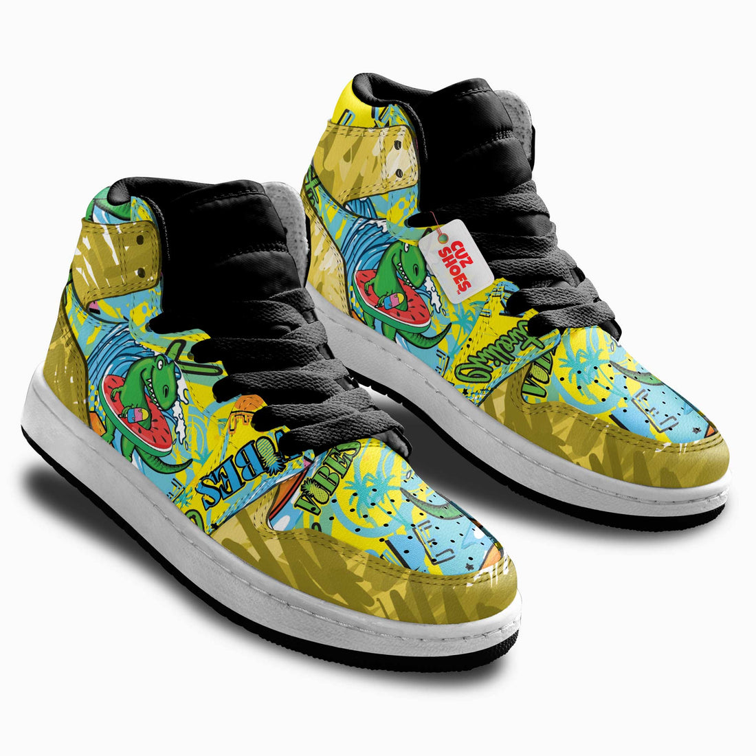 Dinosaur Colorful Stickers Kids Sneakers Custom Shoes TT10072- cuztomshoes.com