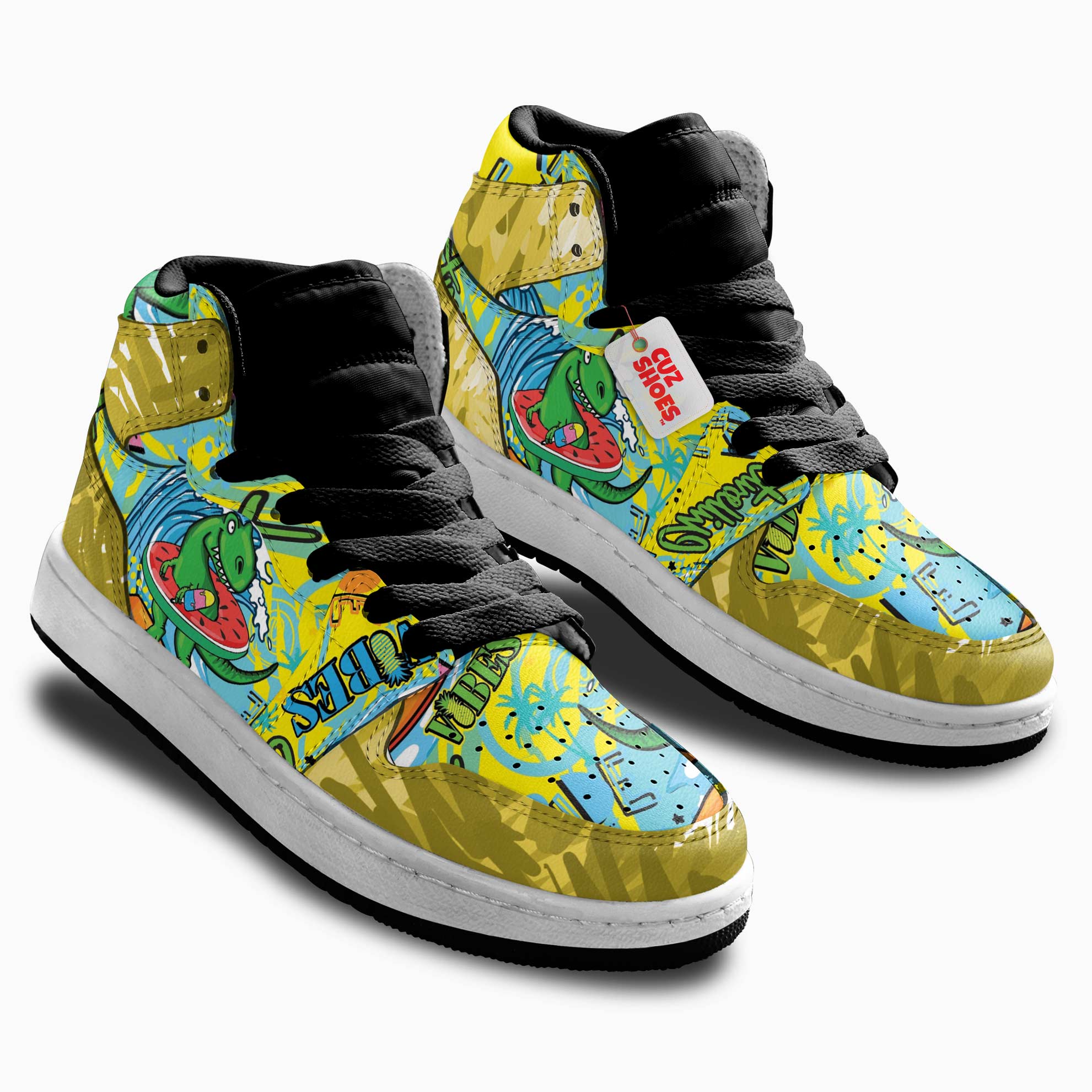 Dinosaur Colorful Stickers Kids Sneakers Custom Shoes TT10072- cuztomshoes.com