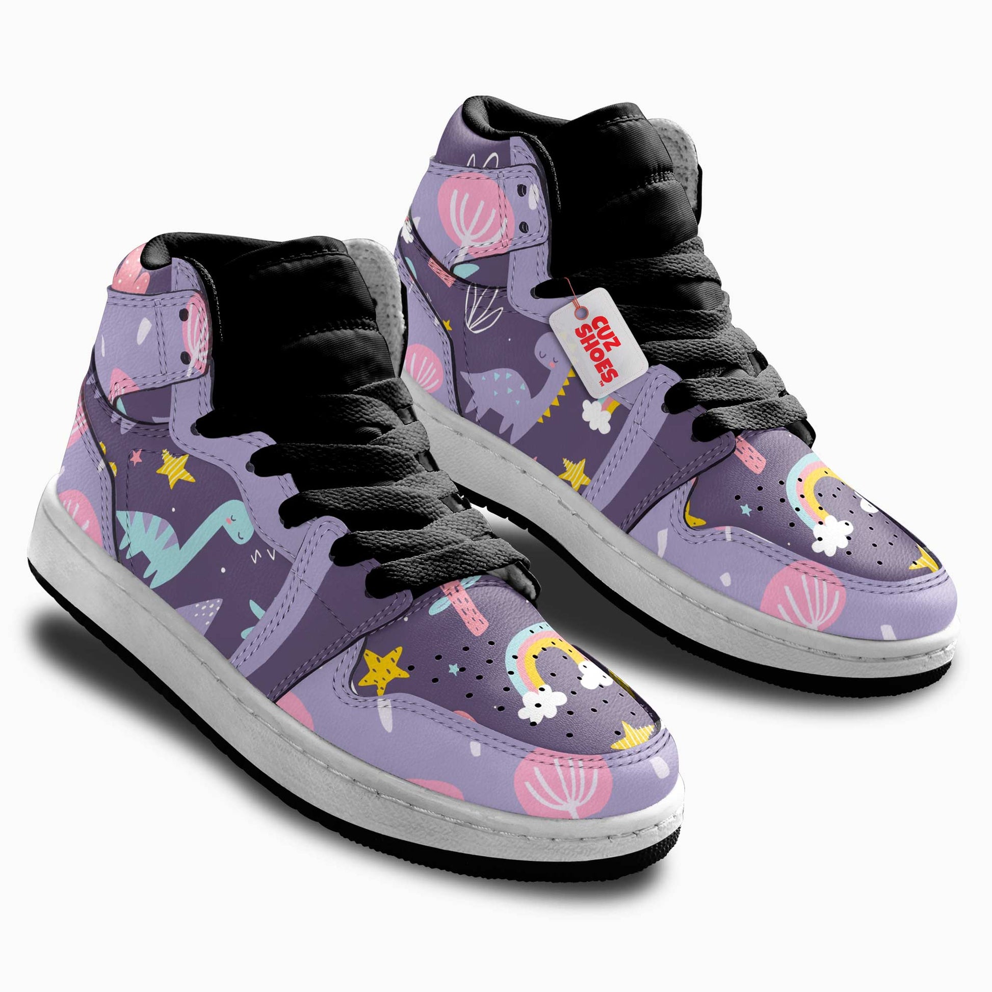Dinosaur Colorful Stickers Kids Sneakers Custom Shoes TT10074- cuztomshoes.com