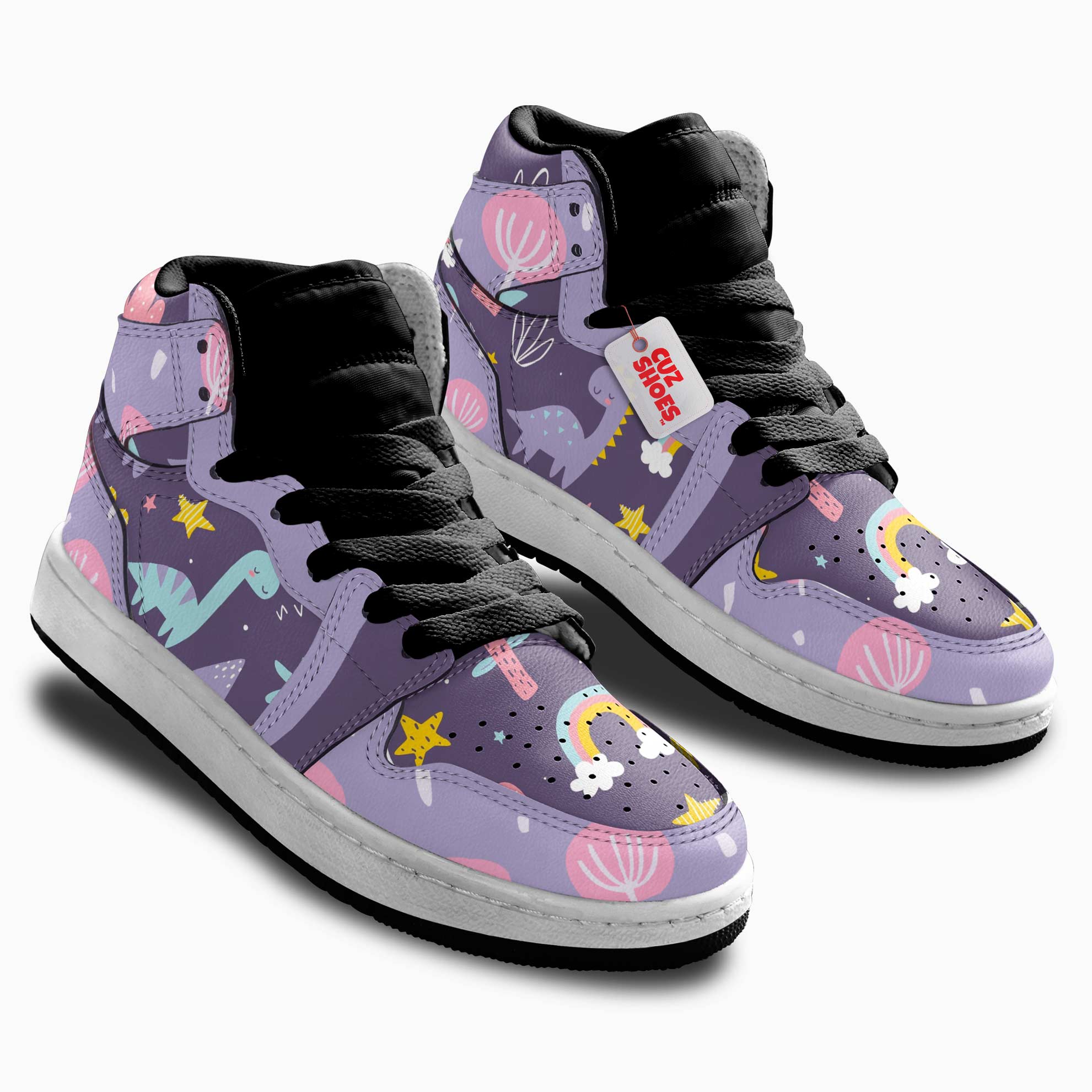 Dinosaur Colorful Stickers Kids Sneakers Custom Shoes TT10074- cuztomshoes.com