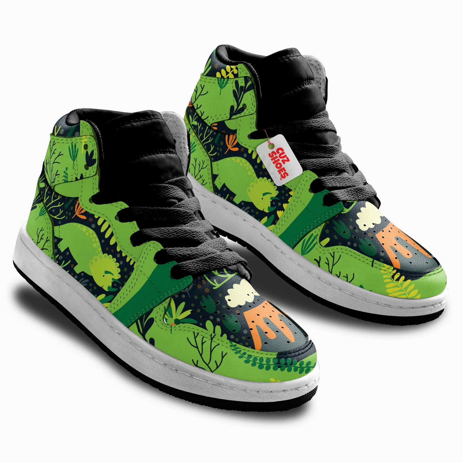 Dinosaur Colorful Stickers Kids Sneakers Custom Shoes TT10076- cuztomshoes.com