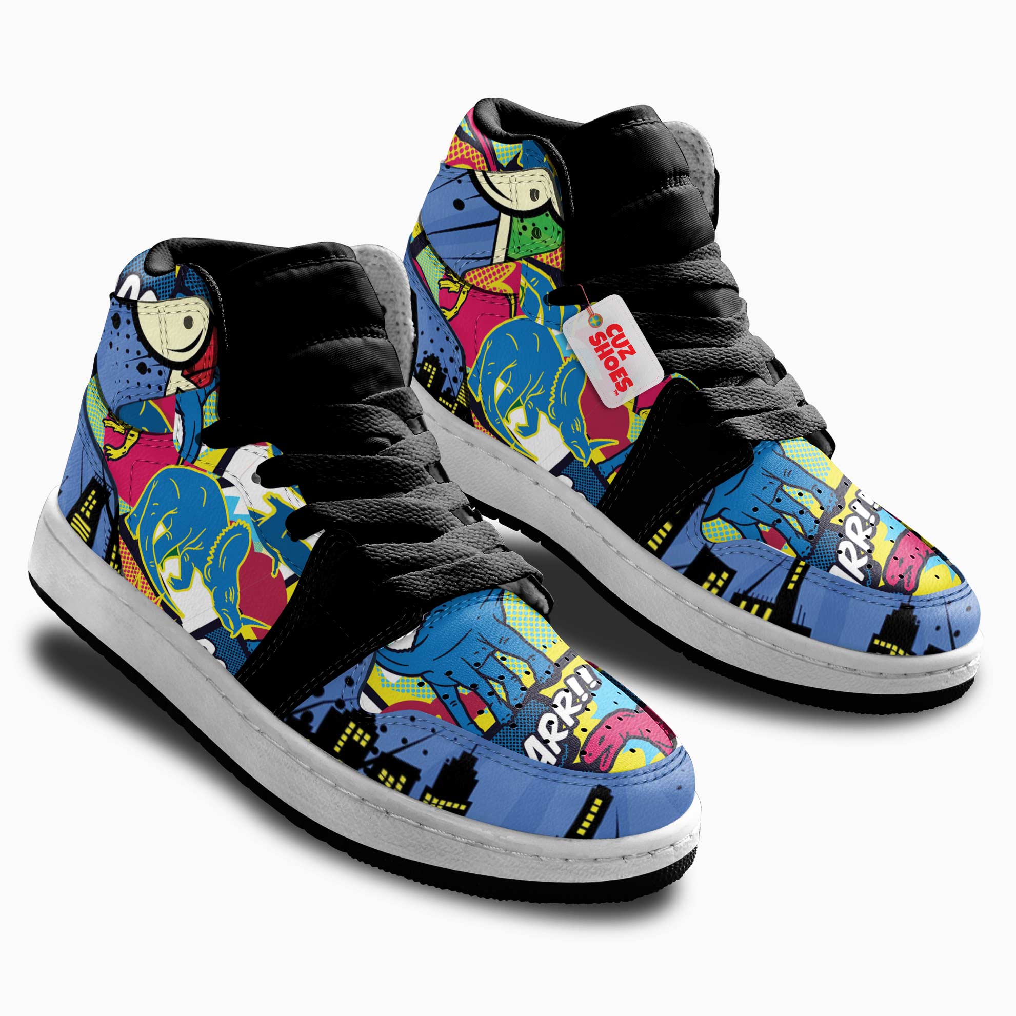 Dinosaur Colorful Stickers Kids Sneakers Custom Shoes TT10075- cuztomshoes.com
