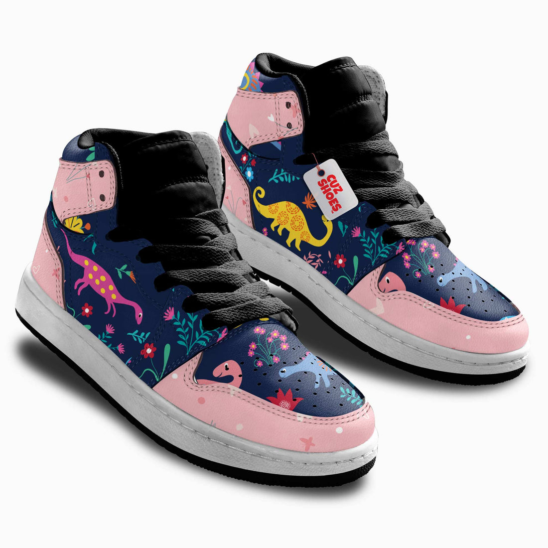 Dinosaur Colorful Stickers Kids Sneakers Custom Shoes TT10073- cuztomshoes.com