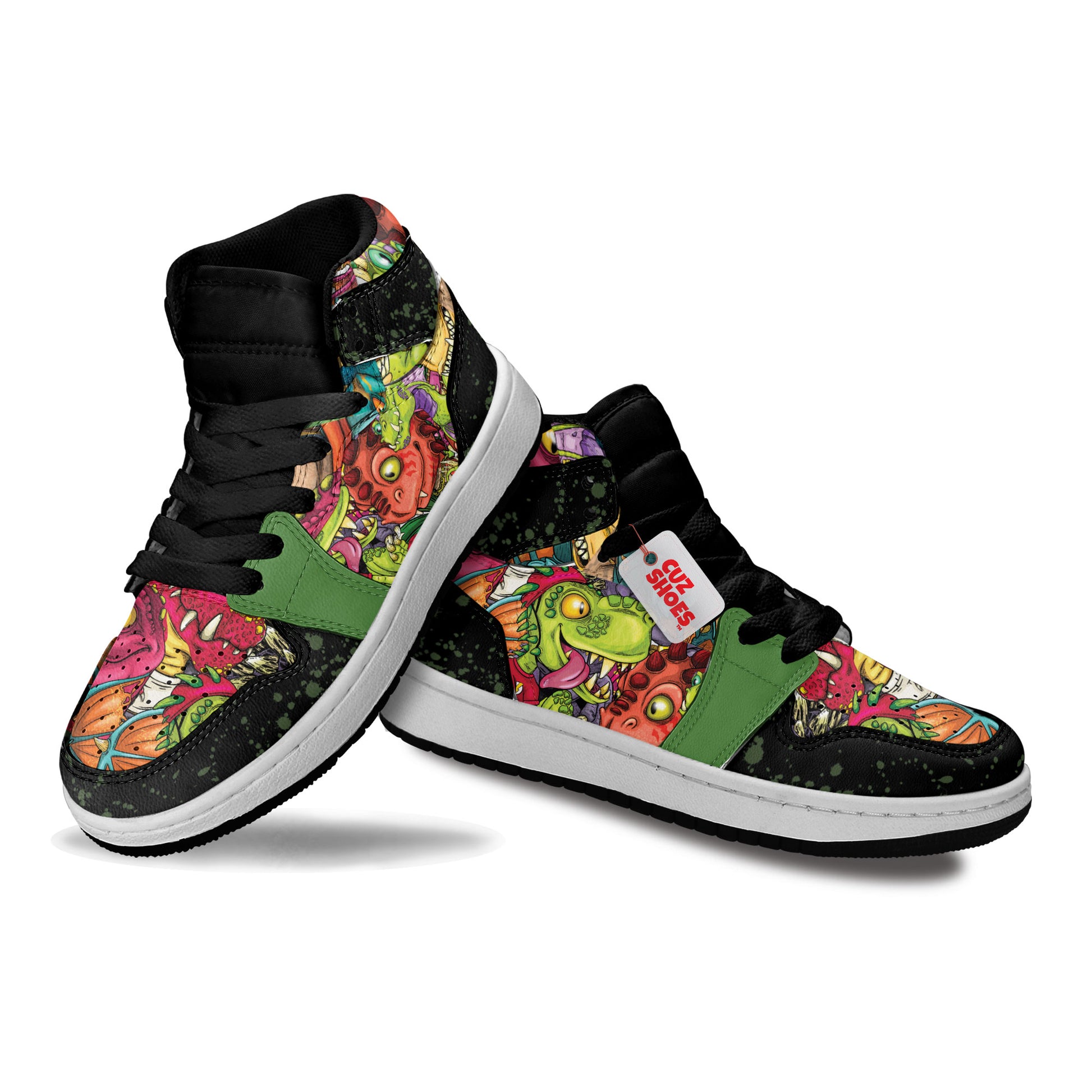 Dinosaur Colorful Stickers Kids Sneakers Custom Shoes TT1007- cuztomshoes.com