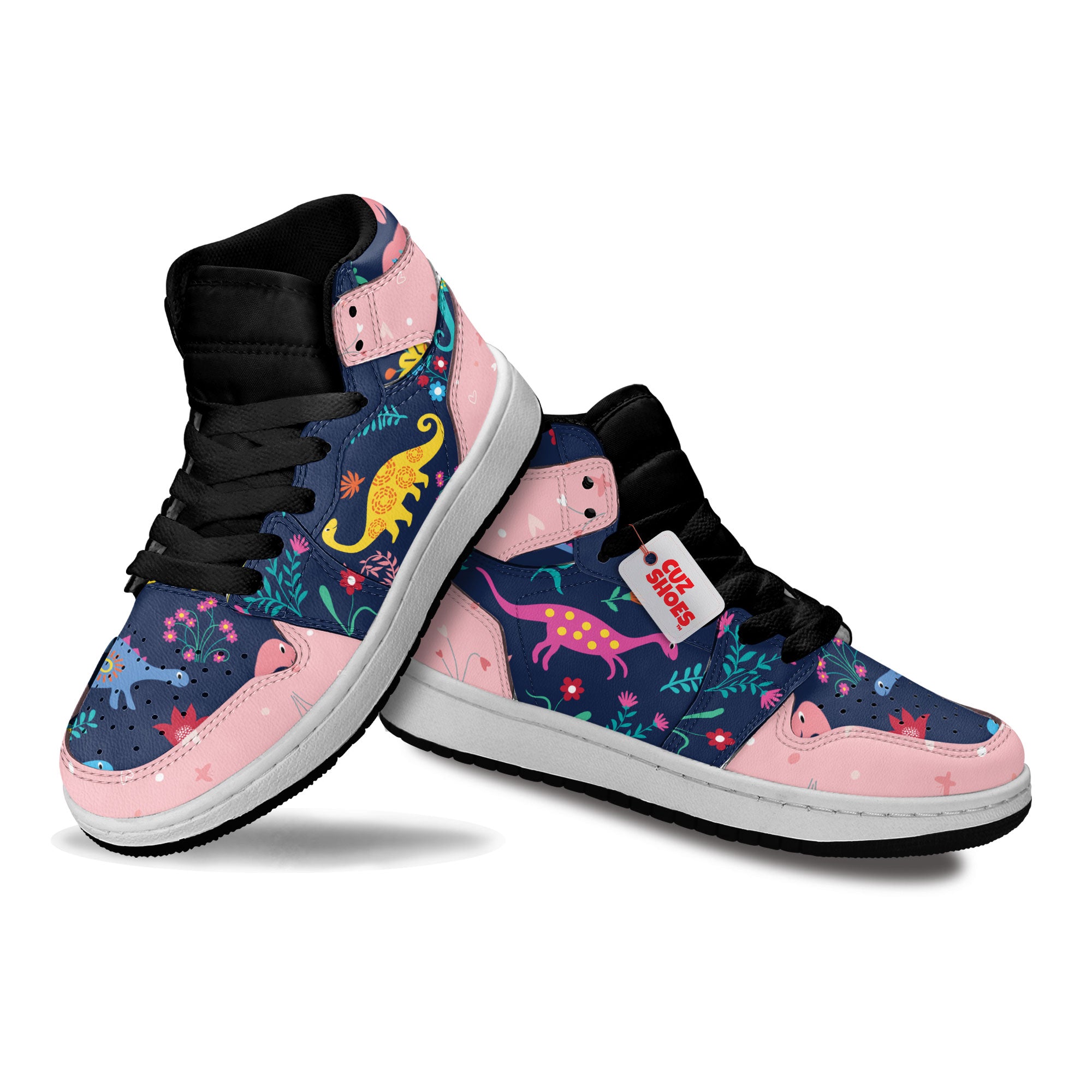 Dinosaur Colorful Stickers Kids Sneakers Custom Shoes TT10073- cuztomshoes.com