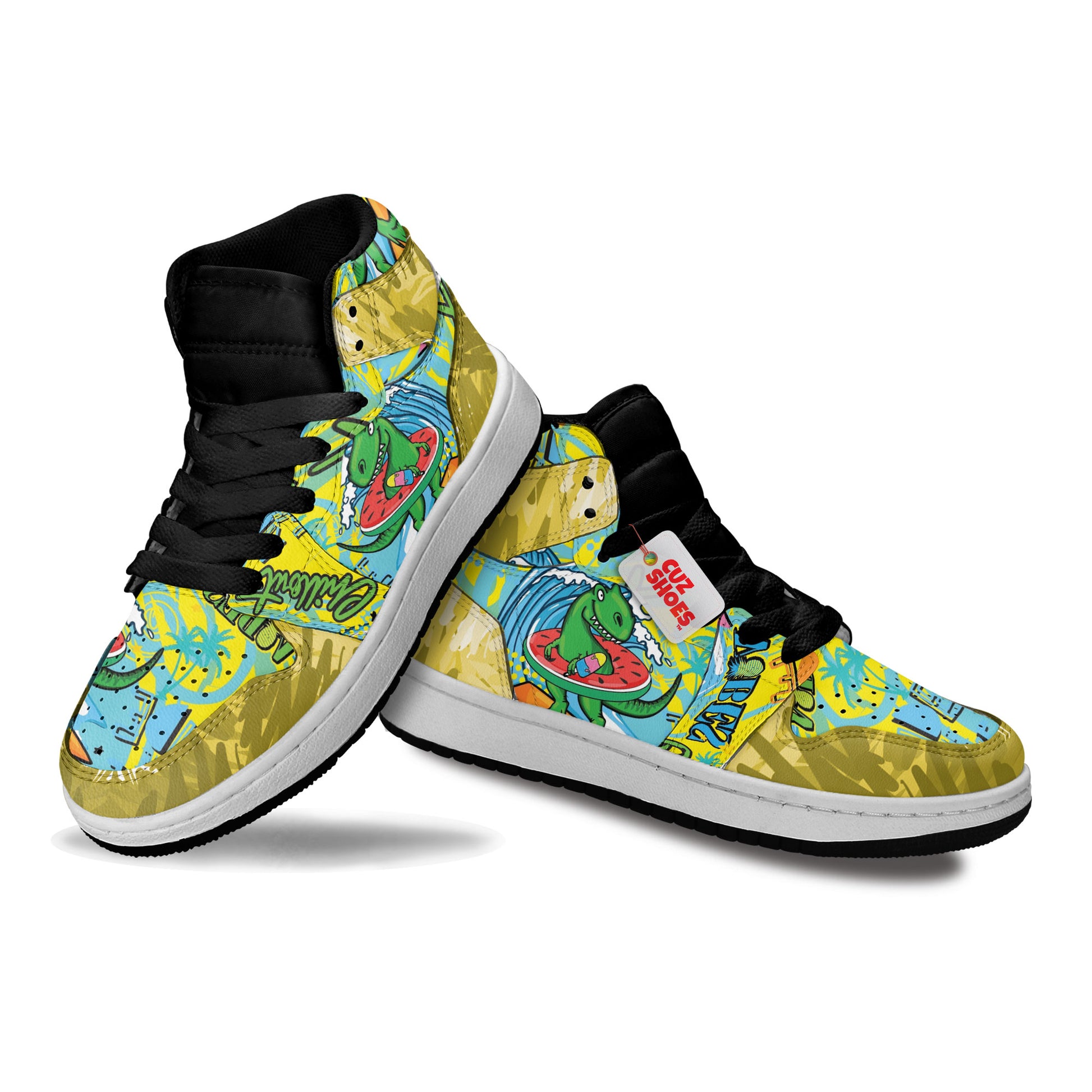 Dinosaur Colorful Stickers Kids Sneakers Custom Shoes TT10072- cuztomshoes.com