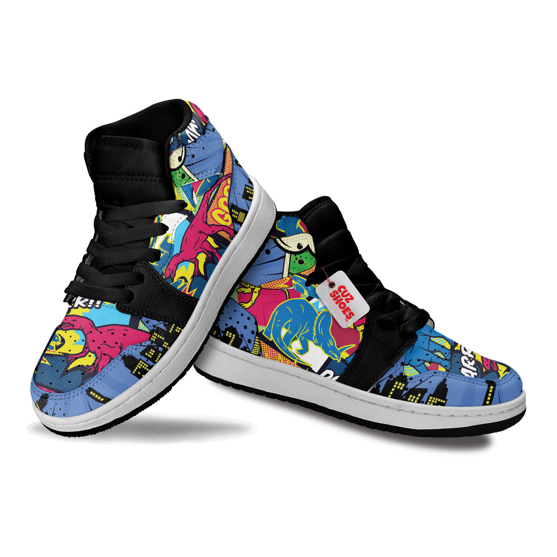 Dinosaur Colorful Stickers Kids Sneakers Custom Shoes TT10075- cuztomshoes.com