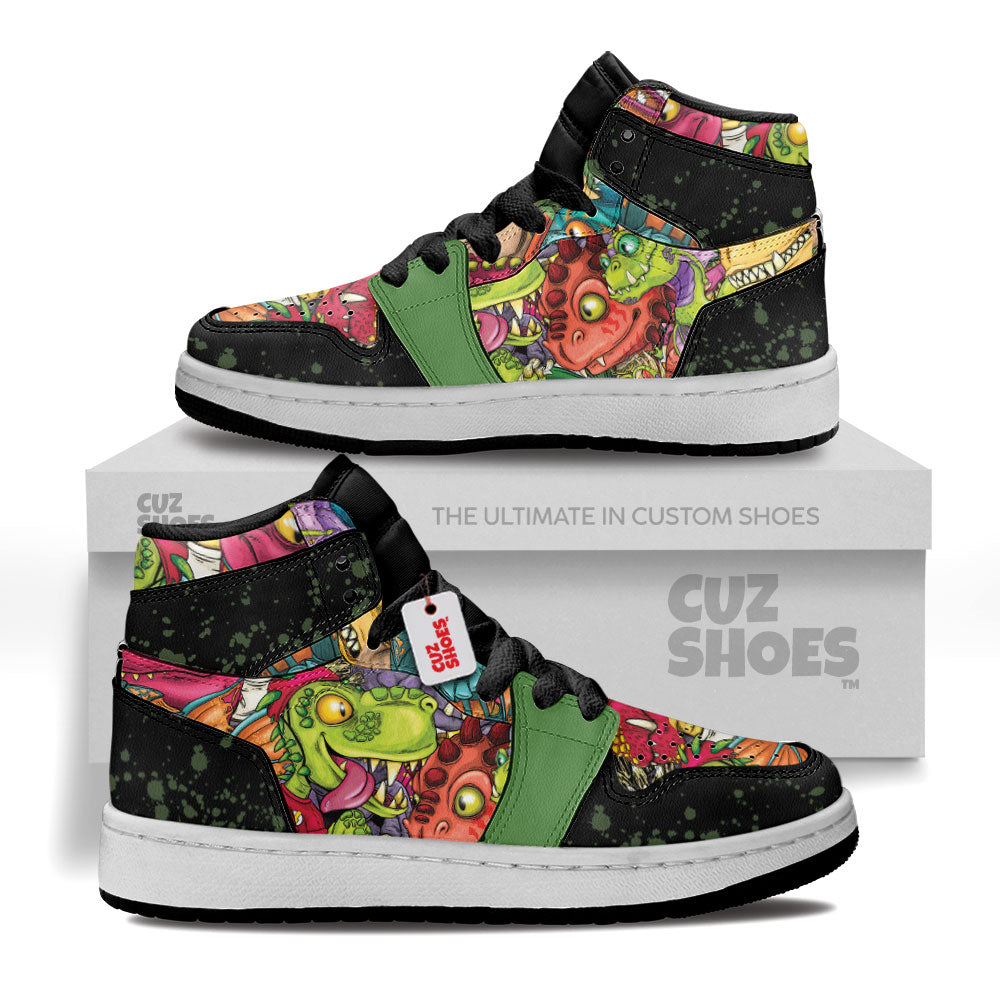 Dinosaur Colorful Stickers Kids Sneakers Custom Shoes TT1007- cuztomshoes.com