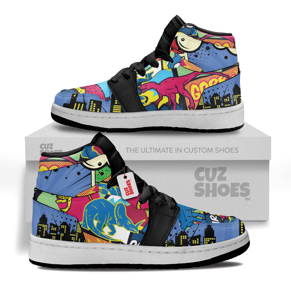 Dinosaur Colorful Stickers Kids Sneakers Custom Shoes TT10075- cuztomshoes.com