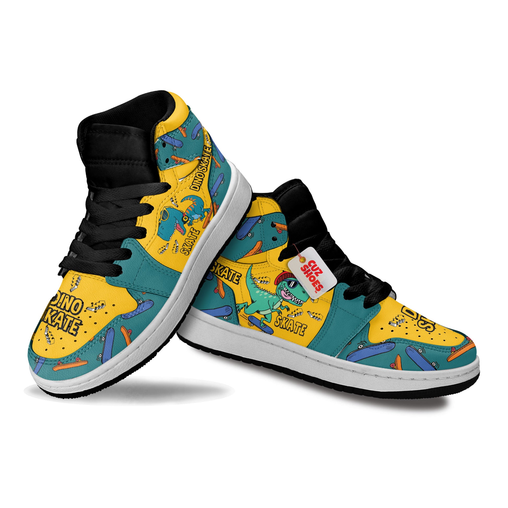 Dinosaur Skateboard Kids Sneakers Custom Shoes TT10074- cuztomshoes.com