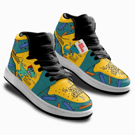 Dinosaur Skateboard Kids Sneakers Custom Shoes TT10074- cuztomshoes.com