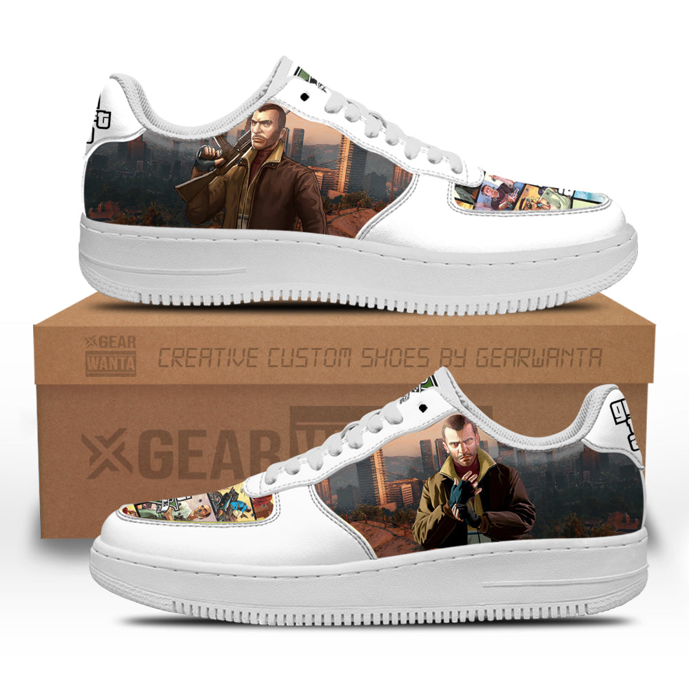 GTA Niko Bellic Air Sneakers Custom Video Game Shoes- Cuztomshoes