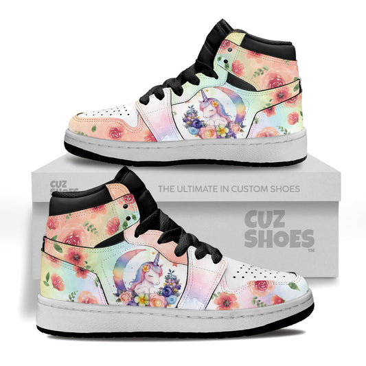 Unicorn Flowers Kids Sneakers Custom Kid Shoes PT0208- cuztomshoes.com