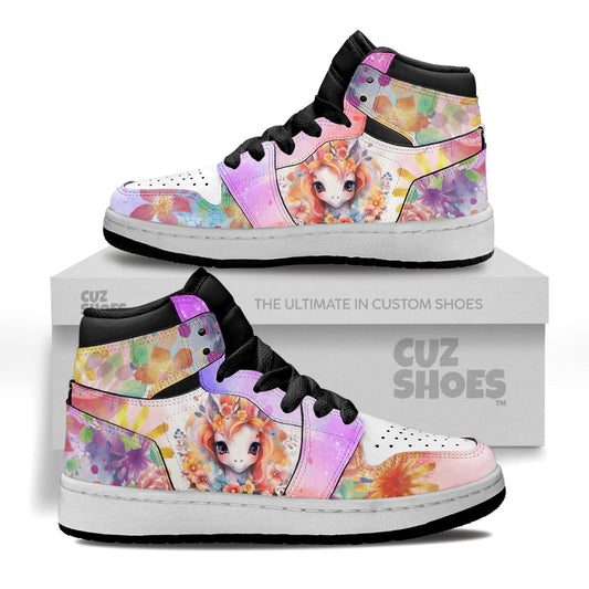 Unicorn Florals Kids Sneakers Custom Kid Shoes PT0208- cuztomshoes.com