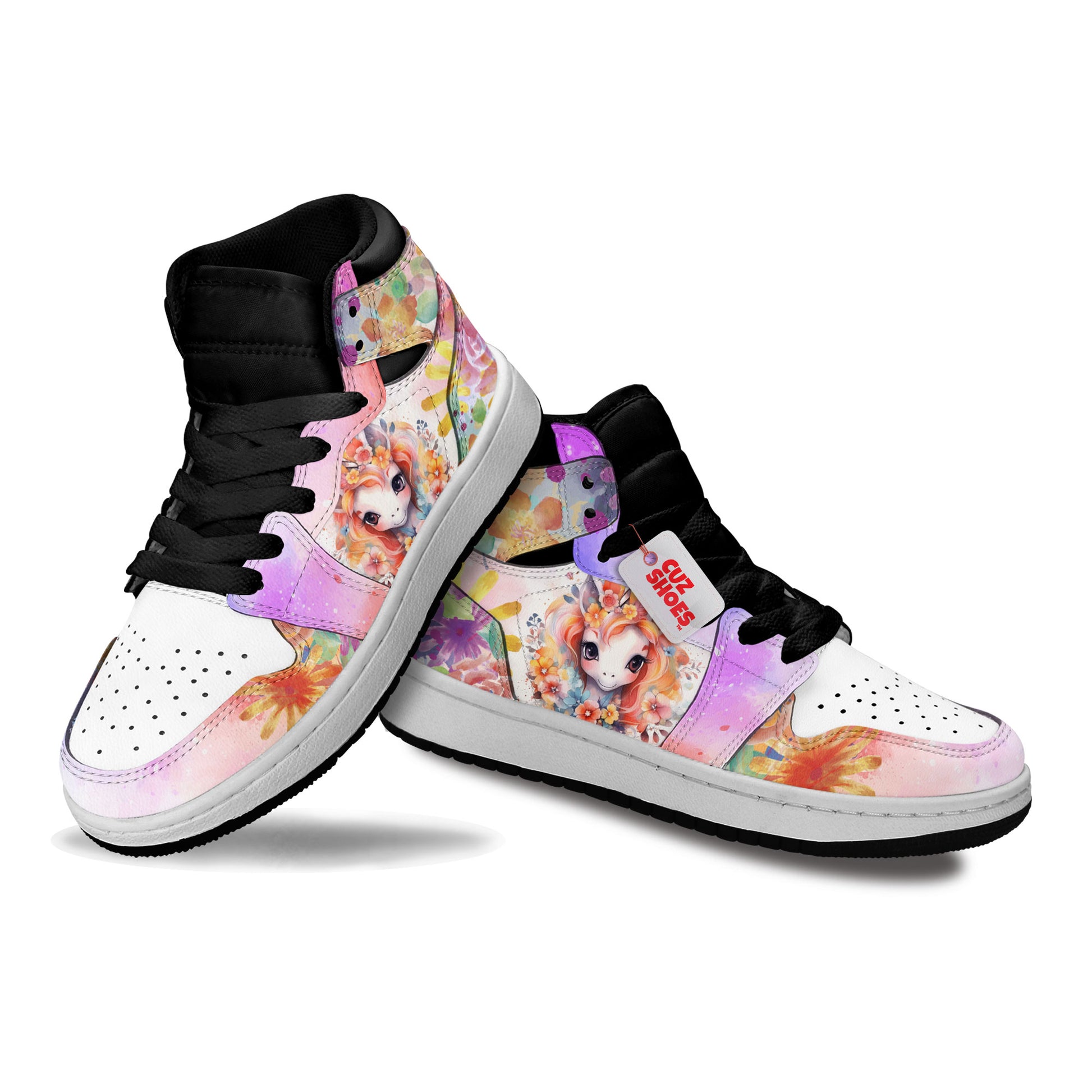 Unicorn Florals Kids Sneakers Custom Kid Shoes PT0208- cuztomshoes.com