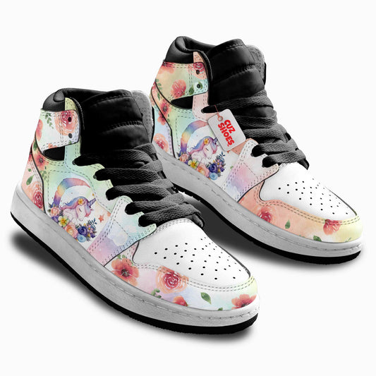 Unicorn Flowers Kids Sneakers Custom Kid Shoes PT0208- cuztomshoes.com