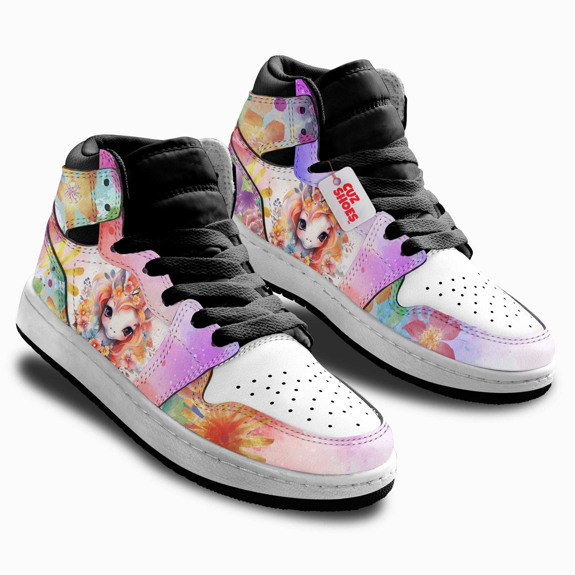 Unicorn Florals Kids Sneakers Custom Kid Shoes PT0208- cuztomshoes.com