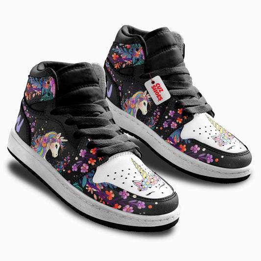 Unicorn Florals Sneakers Custom Kid Shoes PT0208- cuztomshoes.com