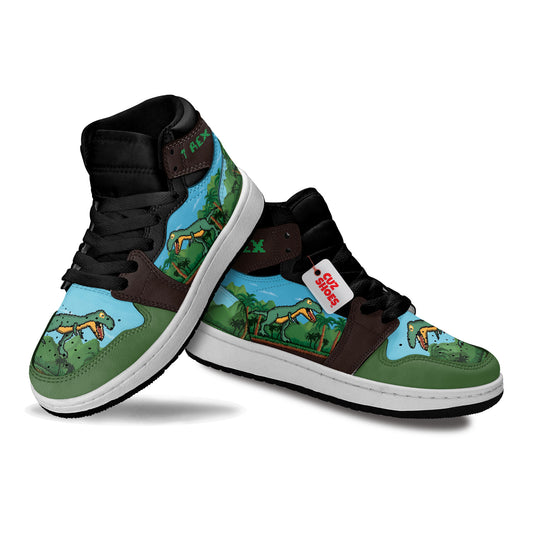 T-Rex 8 Bit Kids Sneakers Custom Dinosaur Shoes MV0307- cuztomshoes.com