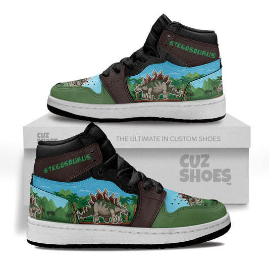 Stegosaurus 8 Bit Kids Sneakers Custom Dinosaur Shoes MV0307- cuztomshoes.com