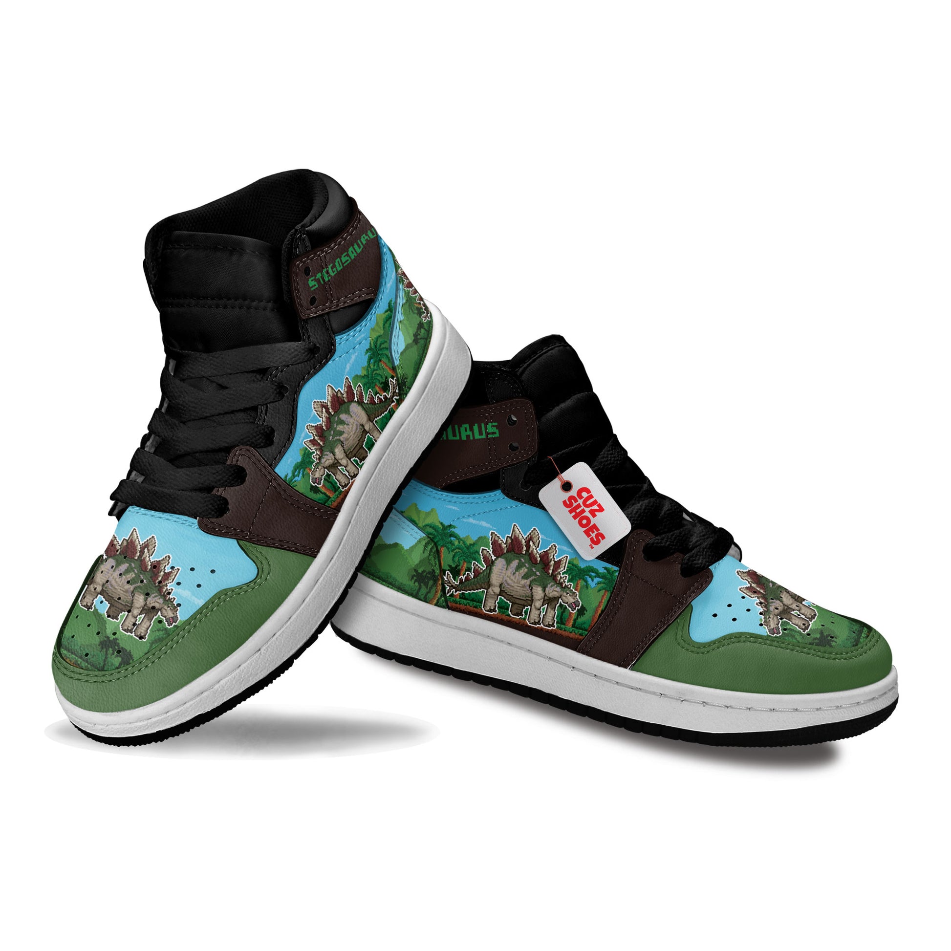 Stegosaurus 8 Bit Kids Sneakers Custom Dinosaur Shoes MV0307- cuztomshoes.com