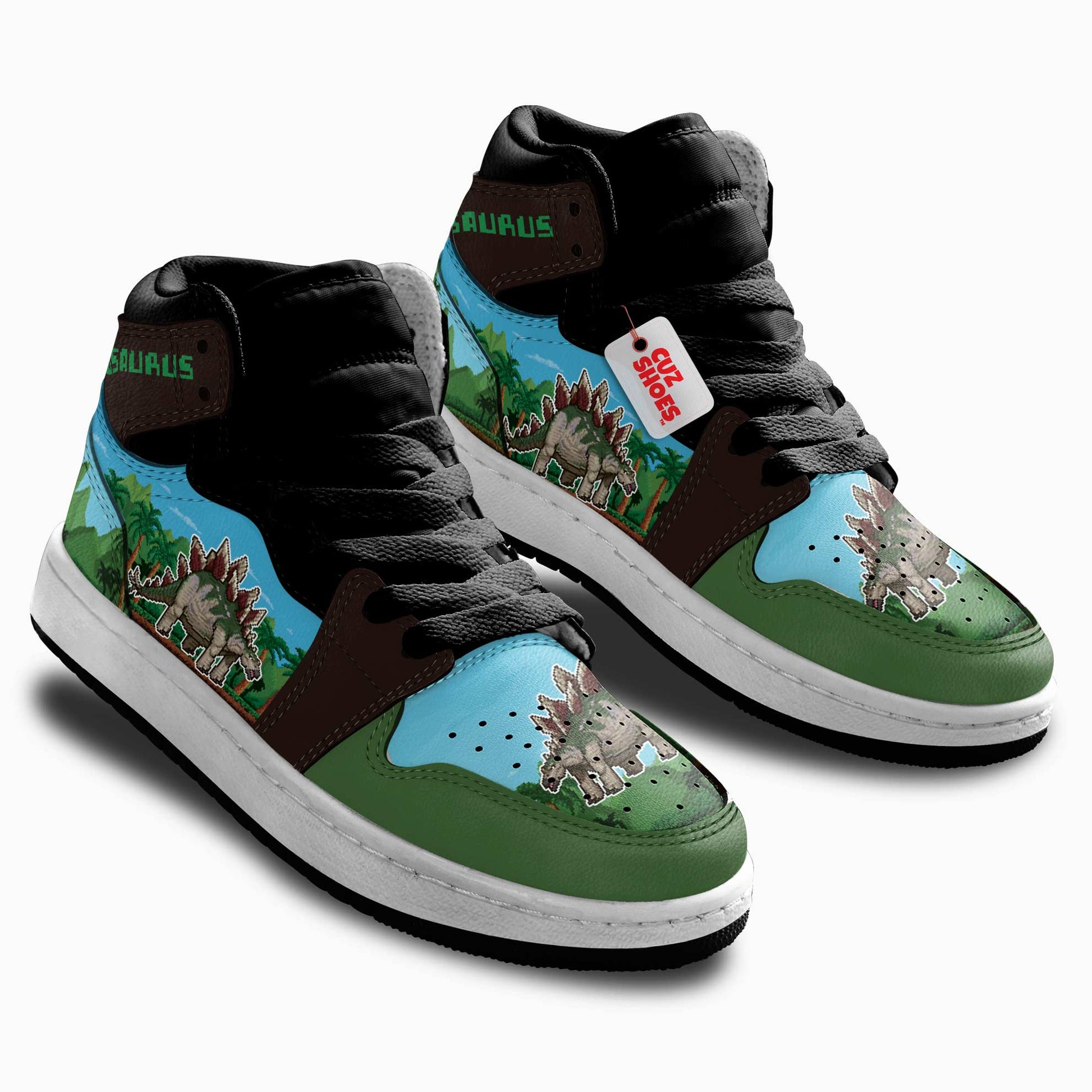 Stegosaurus 8 Bit Kids Sneakers Custom Dinosaur Shoes MV0307- cuztomshoes.com