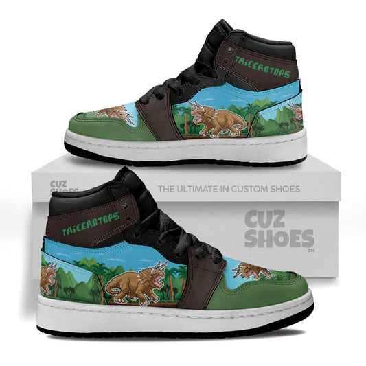 Triceratops 8 Bit Kids Sneakers Custom Dinosaur Shoes MV0307- cuztomshoes.com