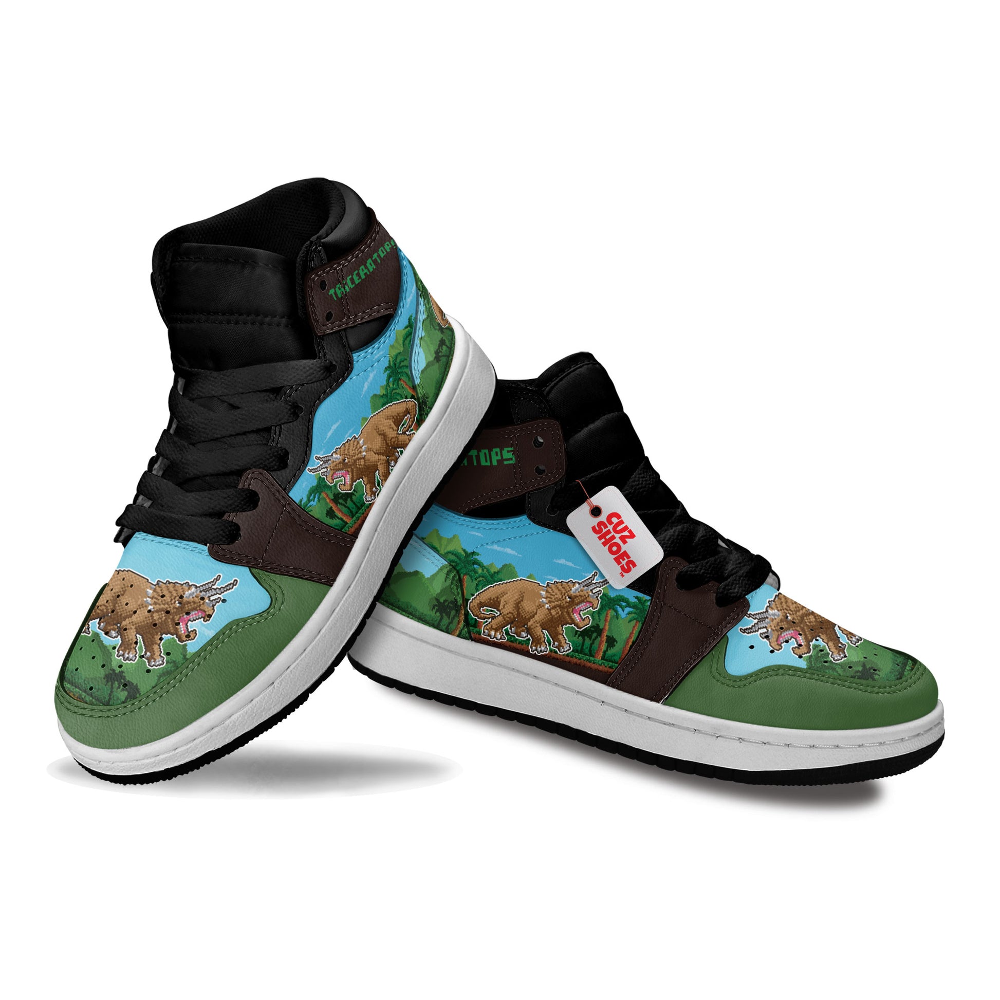 Triceratops 8 Bit Kids Sneakers Custom Dinosaur Shoes MV0307- cuztomshoes.com