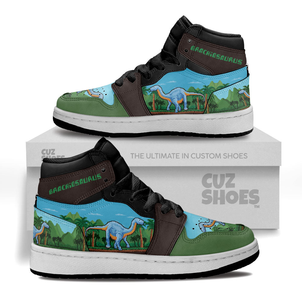 Brachiosaurus 8 Bit Kids Sneakers Custom Dinosaur Shoes MV0307- cuztomshoes.com