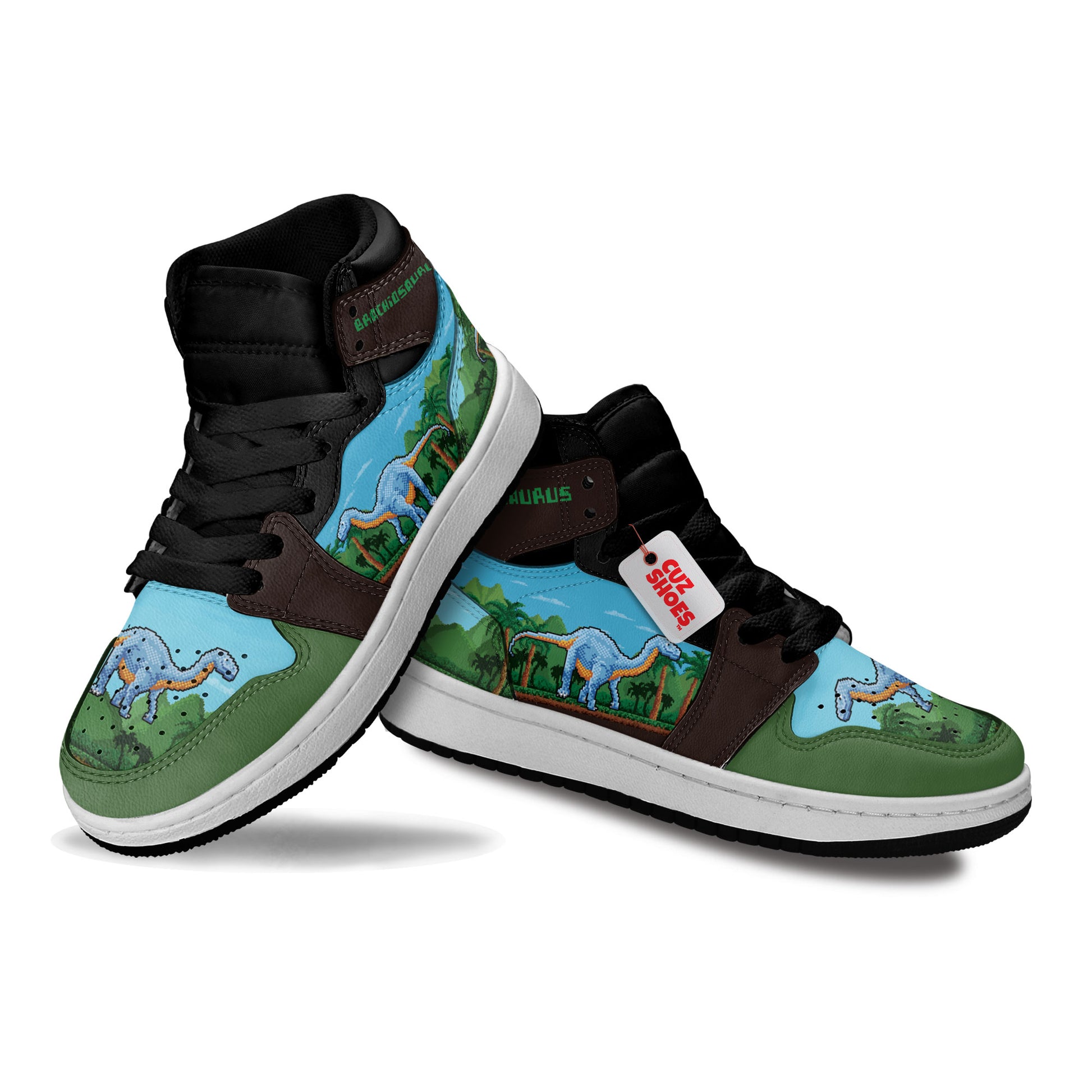 Brachiosaurus 8 Bit Kids Sneakers Custom Dinosaur Shoes MV0307- cuztomshoes.com