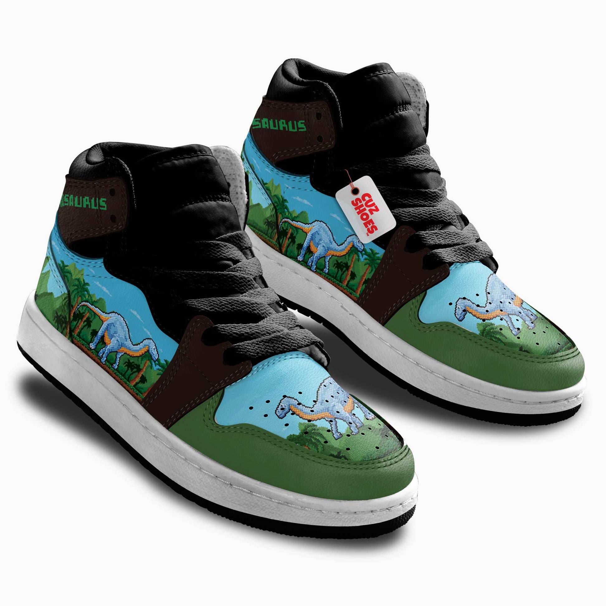 Brachiosaurus 8 Bit Kids Sneakers Custom Dinosaur Shoes MV0307- cuztomshoes.com