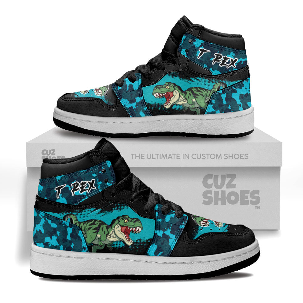 T-Rex Camo Kids Sneakers Dinosaur Custom Shoes MV3006- cuztomshoes.com