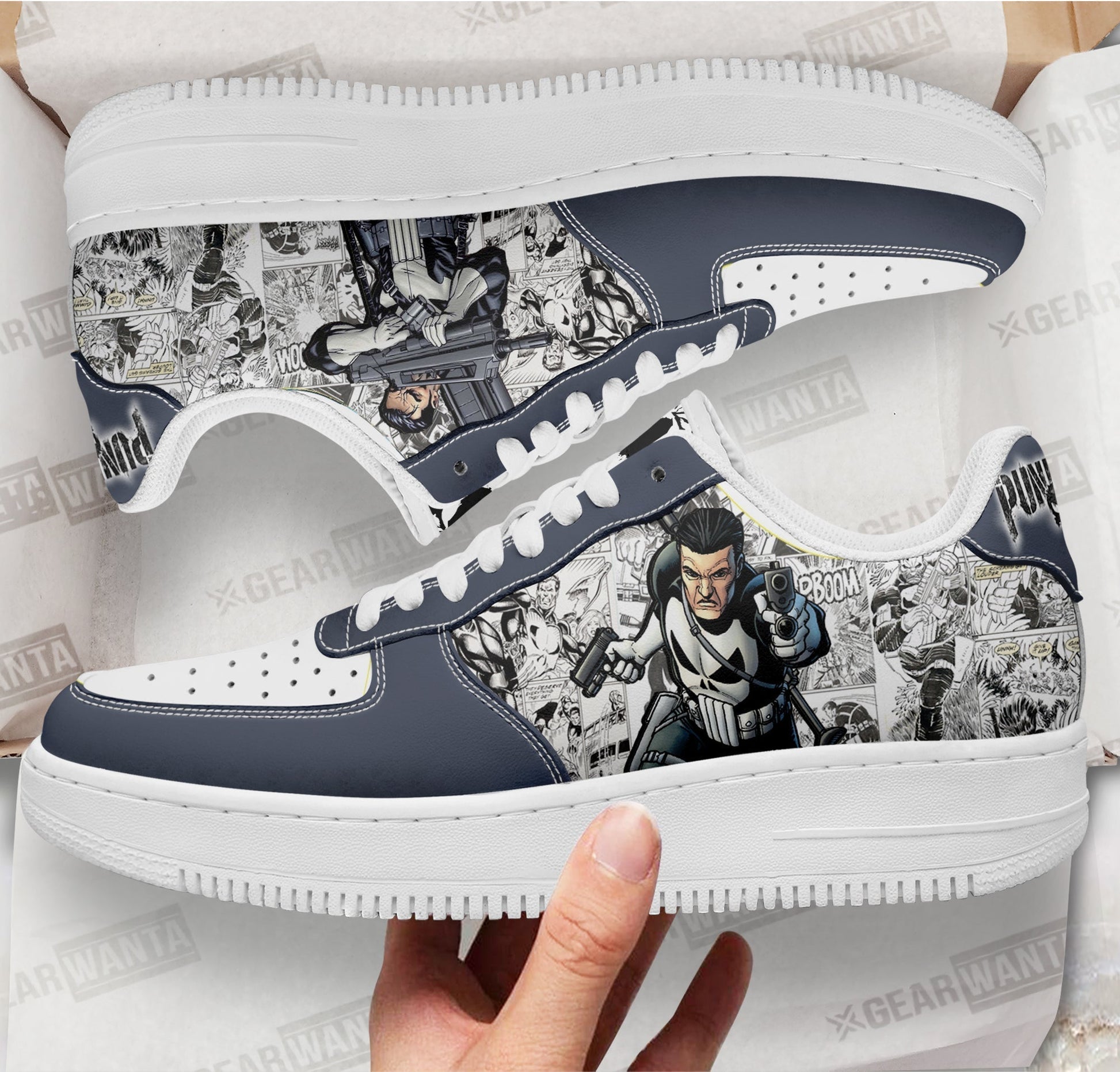 Punisher Air Sneakers Custom Superhero Comic Shoes- Cuztomshoes