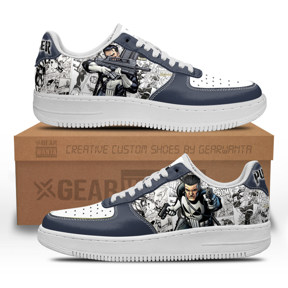 Punisher Air Sneakers Custom Superhero Comic Shoes- Cuztomshoes