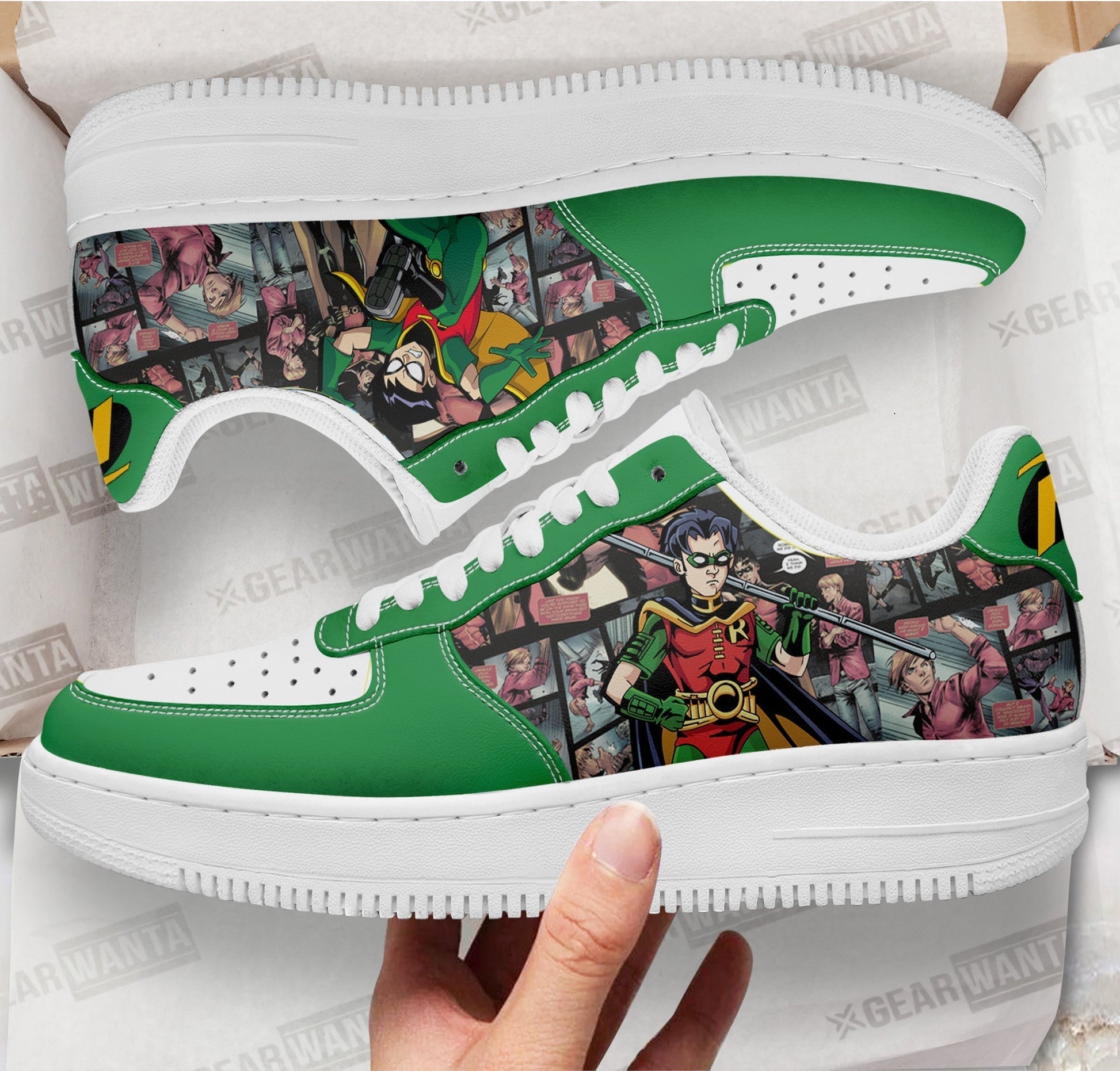 Robin Air Sneakers Custom Superhero Comic Shoes- Cuztomshoes