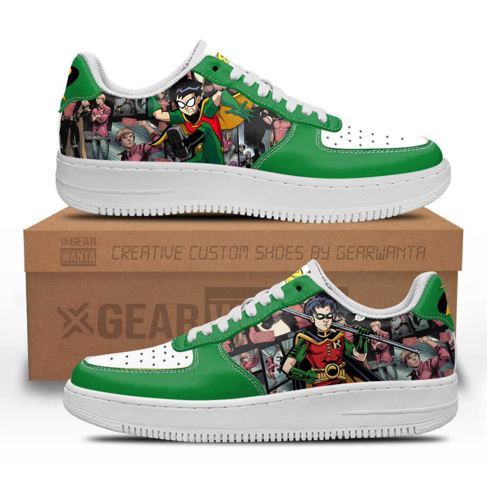 Robin Air Sneakers Custom Superhero Comic Shoes- Cuztomshoes