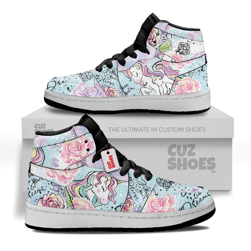Unicorn Florals Kids Sneakers Custom Shoes TT2807- cuztomshoes.com
