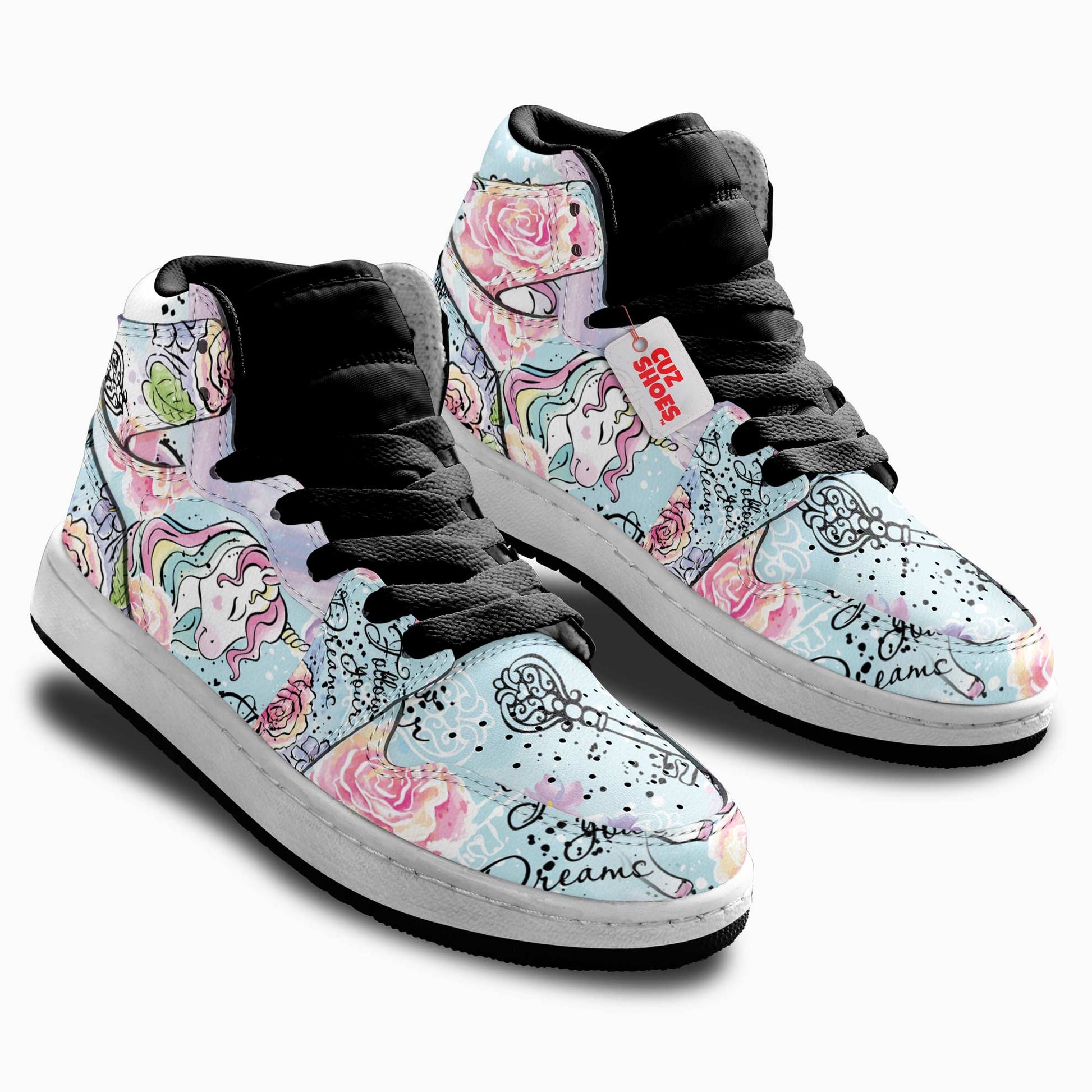 Unicorn Florals Kids Sneakers Custom Shoes TT2807- cuztomshoes.com
