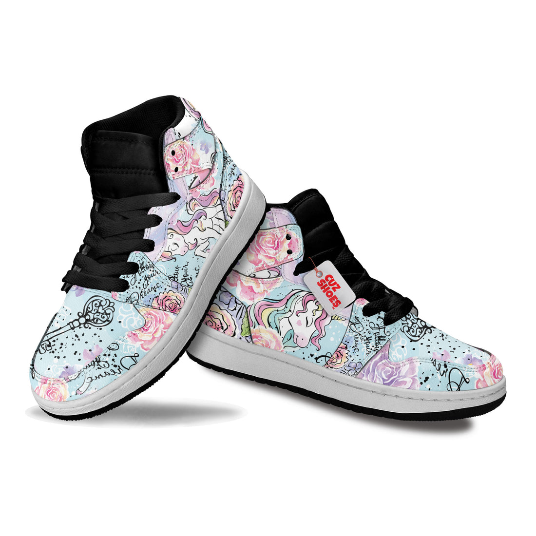 Unicorn Florals Kids Sneakers Custom Shoes TT2807- cuztomshoes.com