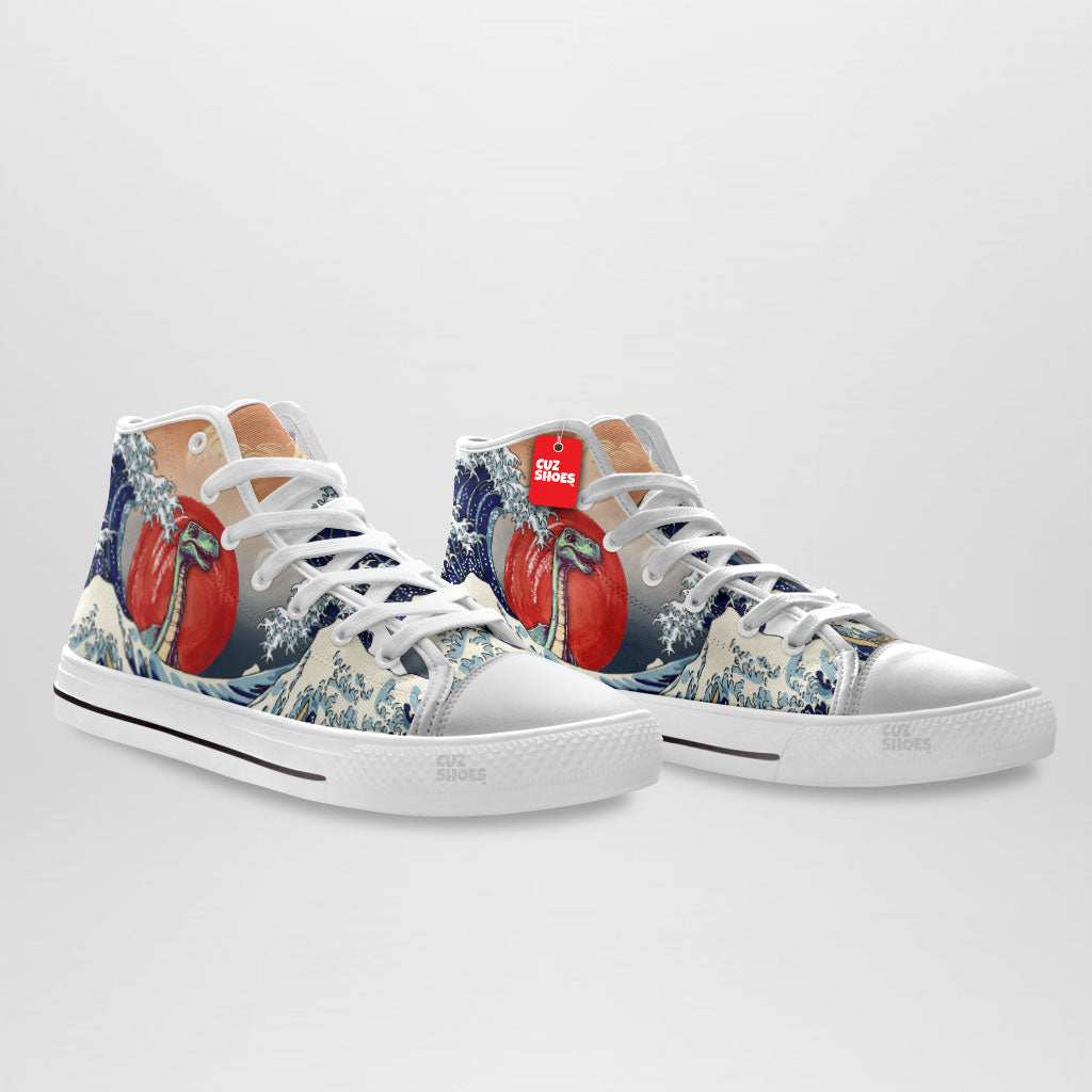 Brachiosaurus Kanagawa Wave Low Top Sneakers Dinosaur Custom Shoes PT0407-cuztomshoes.com