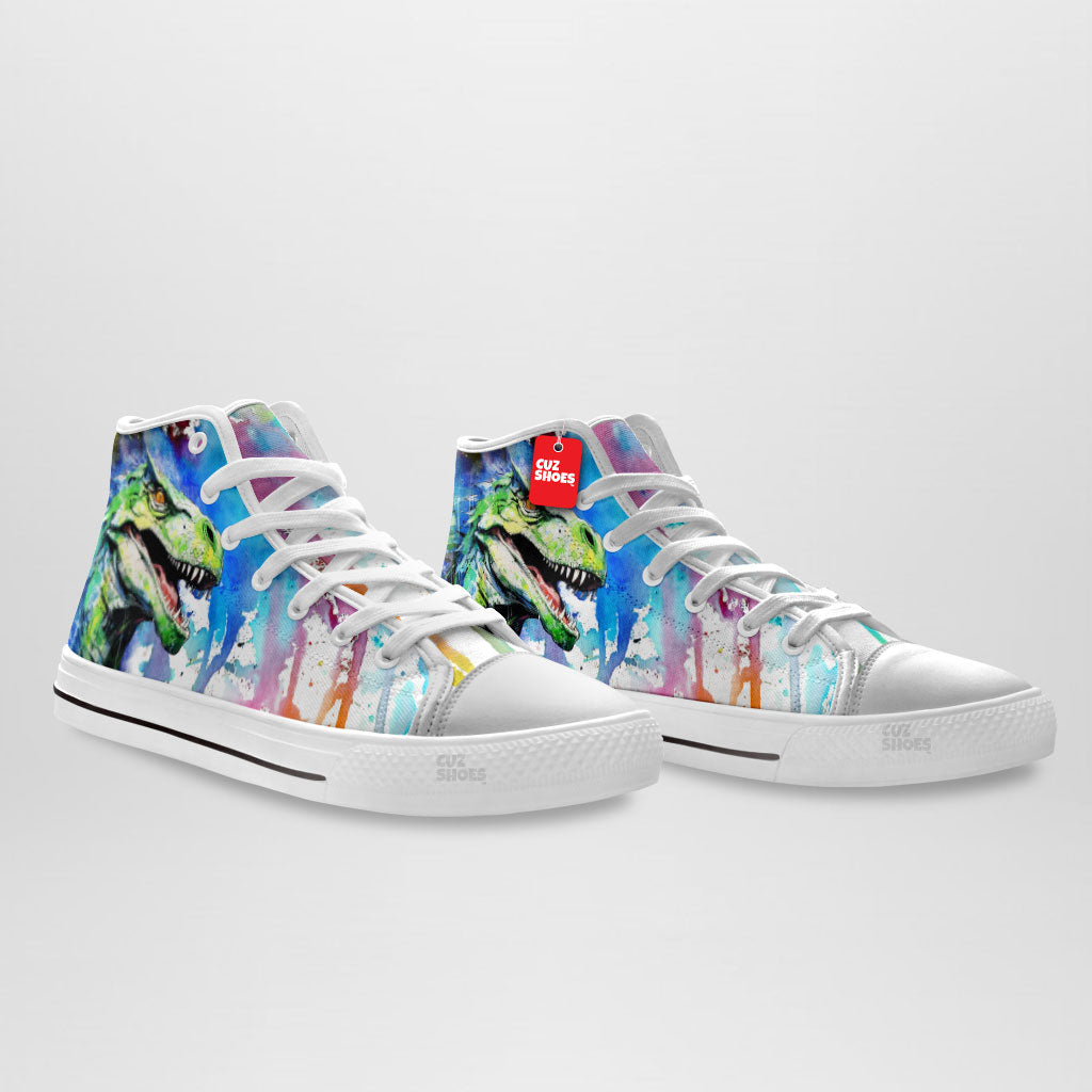 T-rex Watercolor High Top Sneakers Dinosaur Custom Shoes PT0507-cuztomshoes.com