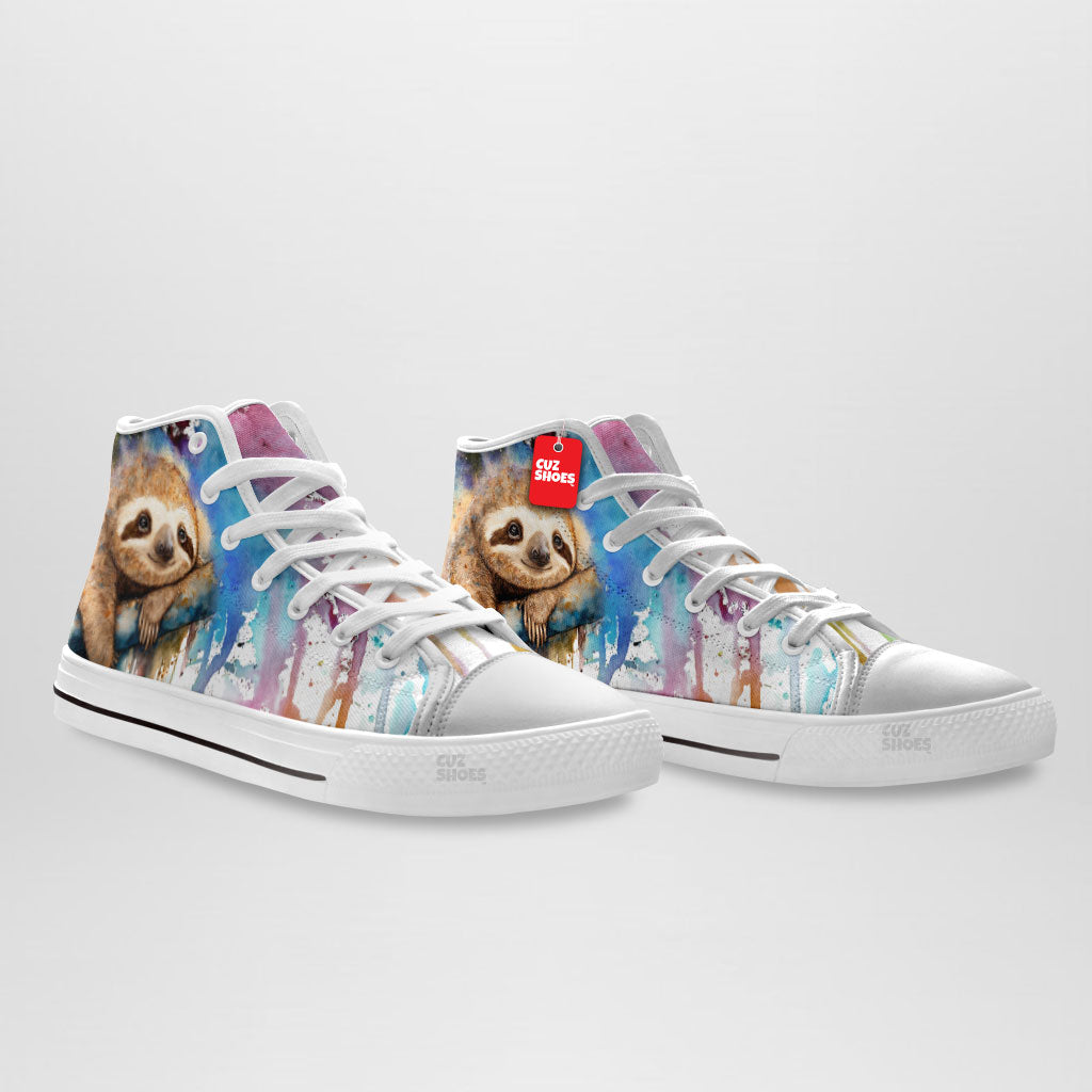 Sloth Watercolor High Top Sneakers Custom Shoes PT2607-cuztomshoes.com